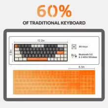 RK68 60% Wireless Mechanical Keyboard, Bluetooth 5.0/2.4GHz with Dual Mode 2-in-1 Receiver, 68-Key Hot-Swappable Gaming Keyboard