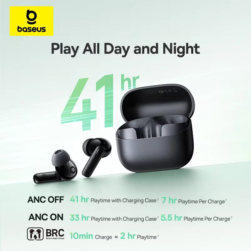Baseus Bass EP10 NC -43dB Noise Cancelling ANC True Wireless Earbuds Bluetooth 6.0 In-Ear Wireless Earphones 4-Mics ENC Ear buds