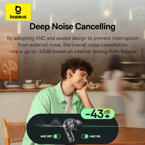 Baseus Bass EP10 NC -43dB Noise Cancelling ANC True Wireless Earbuds Bluetooth 6.0 In-Ear Wireless Earphones 4-Mics ENC Ear buds